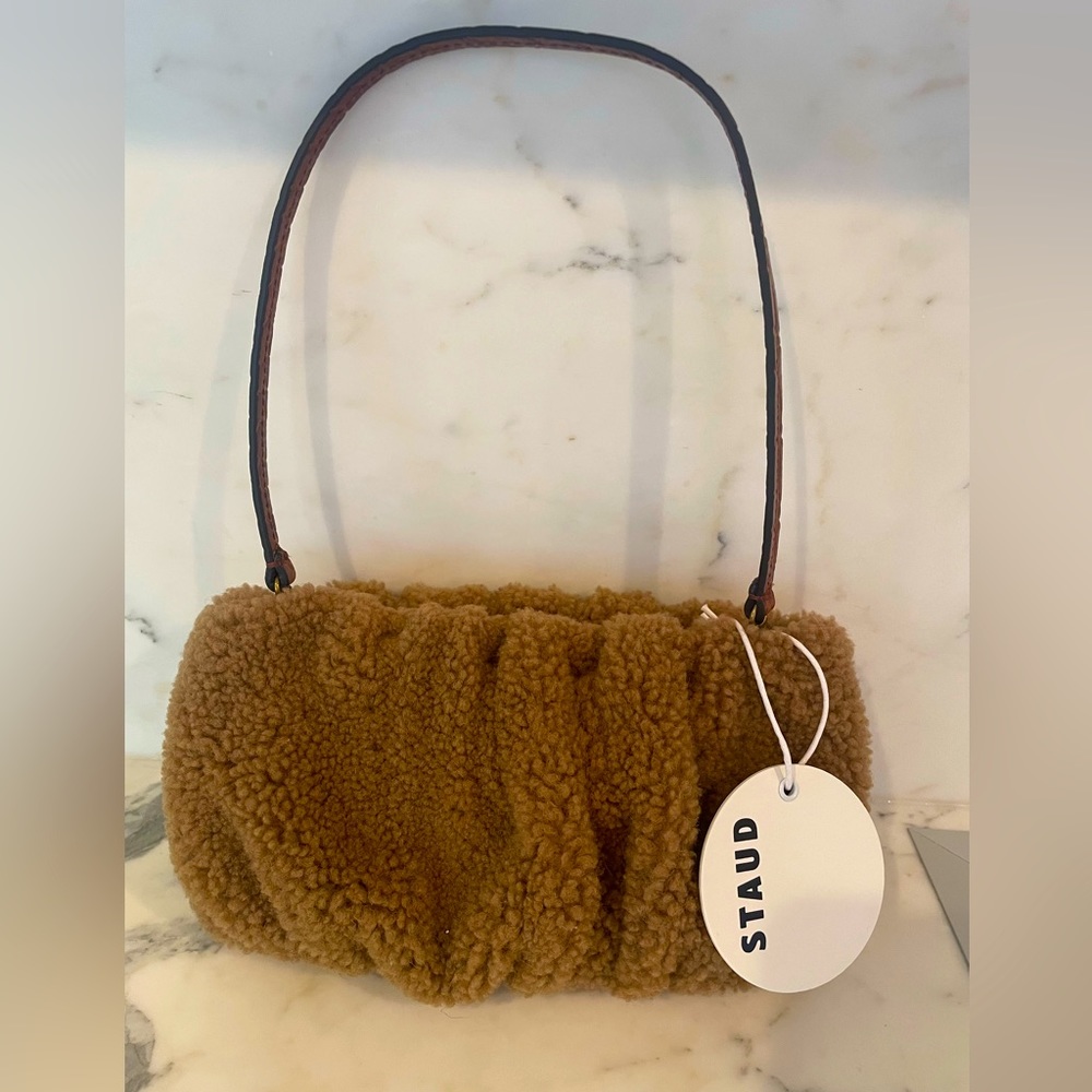 Staud Ruched Shearling Bag
